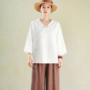 Vintage Chic Long-Sleeved Top with Diagonal Placket