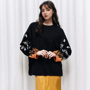Retro Long Sleeve Top for Women - Elegant Loose Fit