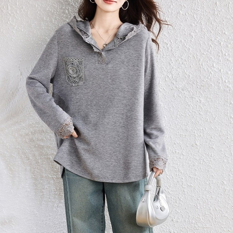 Loose Fit Lacetop Sweatshirt for Women