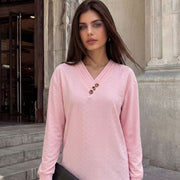 Long-Sleeved V-Neck T-Shirt for Women - Elegant Workwear Style