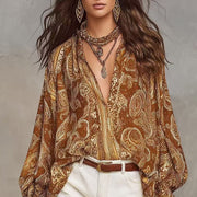 Vintage Print Loose-fit Blouse for Women