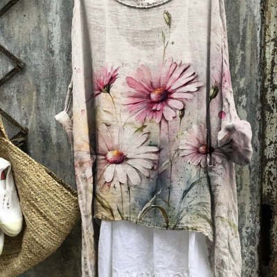 Loose Fit Long Sleeve Printed Top for Women