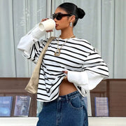 Cozy Striped Mock Two-Piece Hoodie for Women