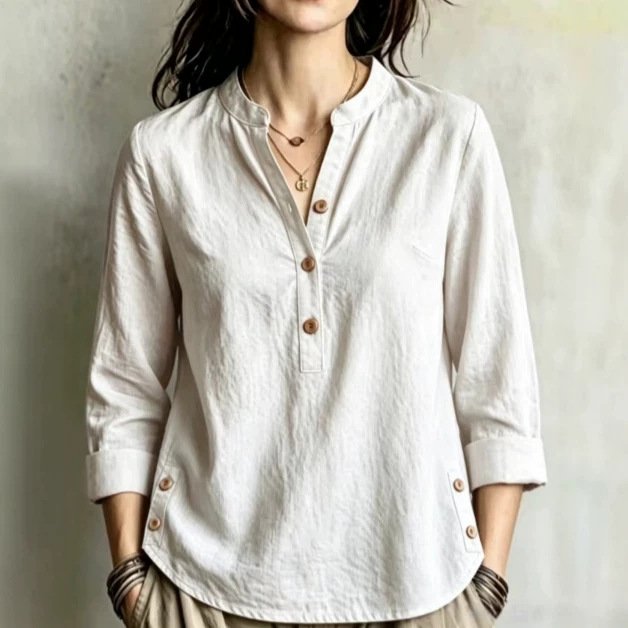 Elegant Three-Quarter Sleeve Button-Down Shirt