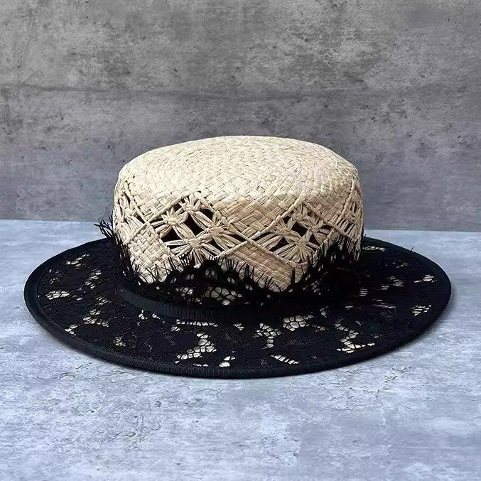 Vintage Lace Raffia Sun Hat for Women