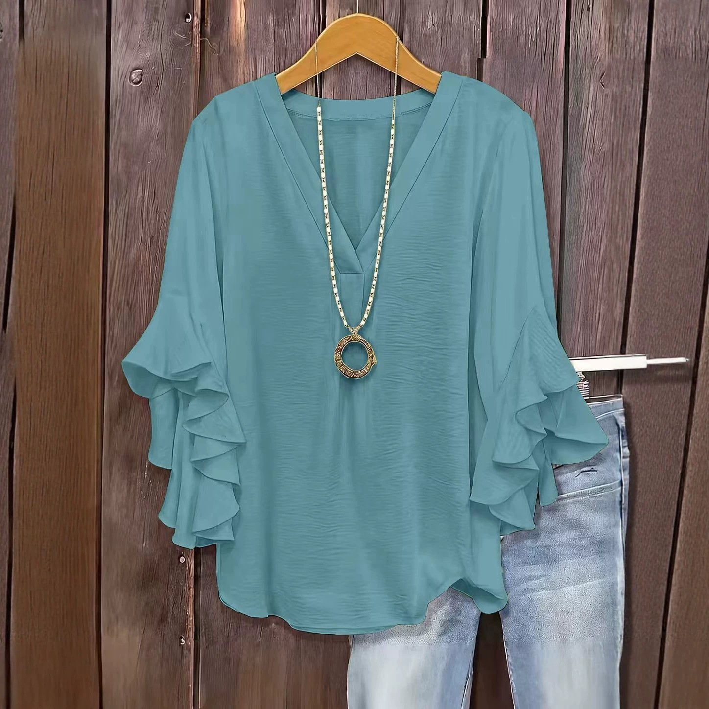 Loose Fit Plus-Size Ruffle Shirt for Women