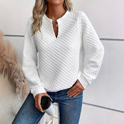 Solid Color Deep V-Neck Long Sleeve Top for Women