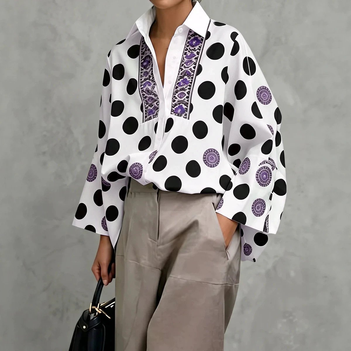 Polka Dot Long Sleeve Shirt for Women - Elegant Workwear Style