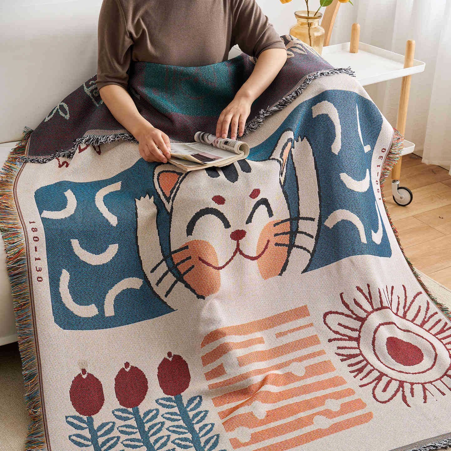 Geometric Floral Tapestry Throw Blanket Cover