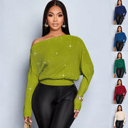 Sequined Knit Top with Batwing Sleeves