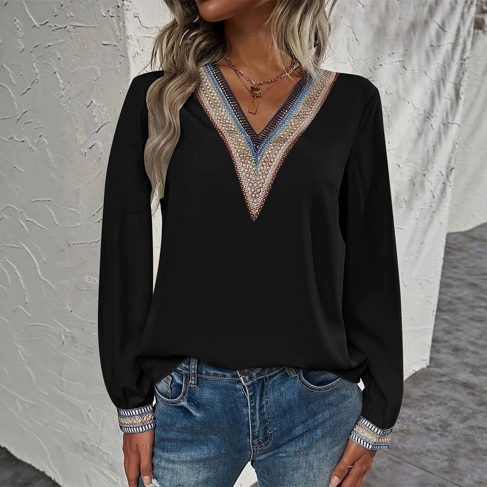 Elegant V-Neck Puff-Sleeve Blouse for Women