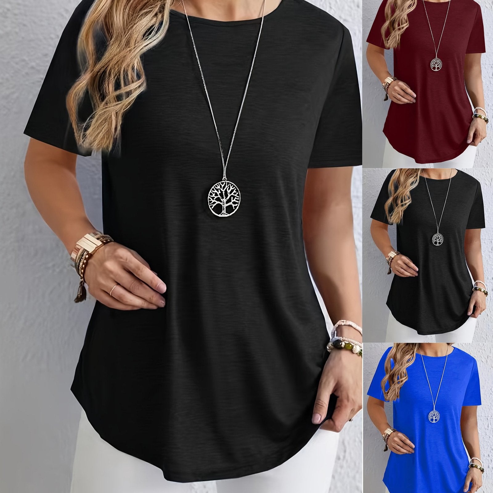 Elegant Back-Button Solid T-Shirt for Women