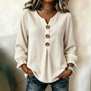 Cozy Waffle Knit V-Neck Top with Ruffled Sleeves