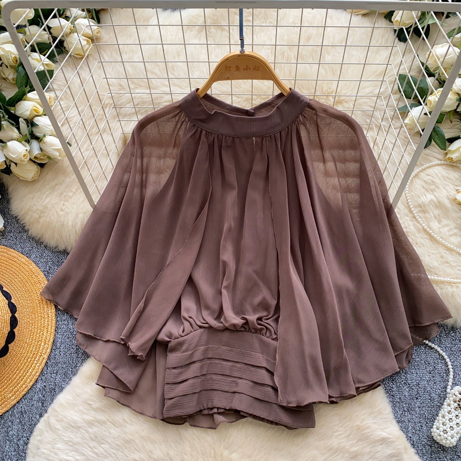French-Style Waist-Cinching Blouse for Women