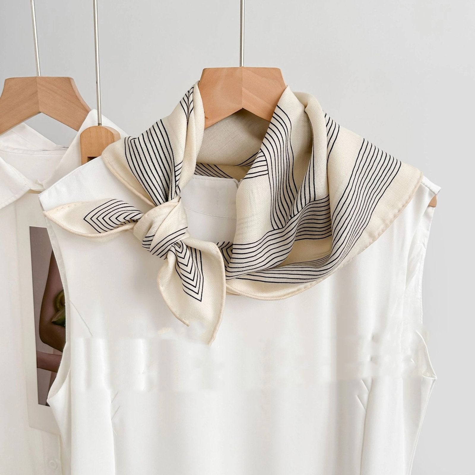 Beige Silk-Wool Square Scarf - Korean-Style Fashion Statement