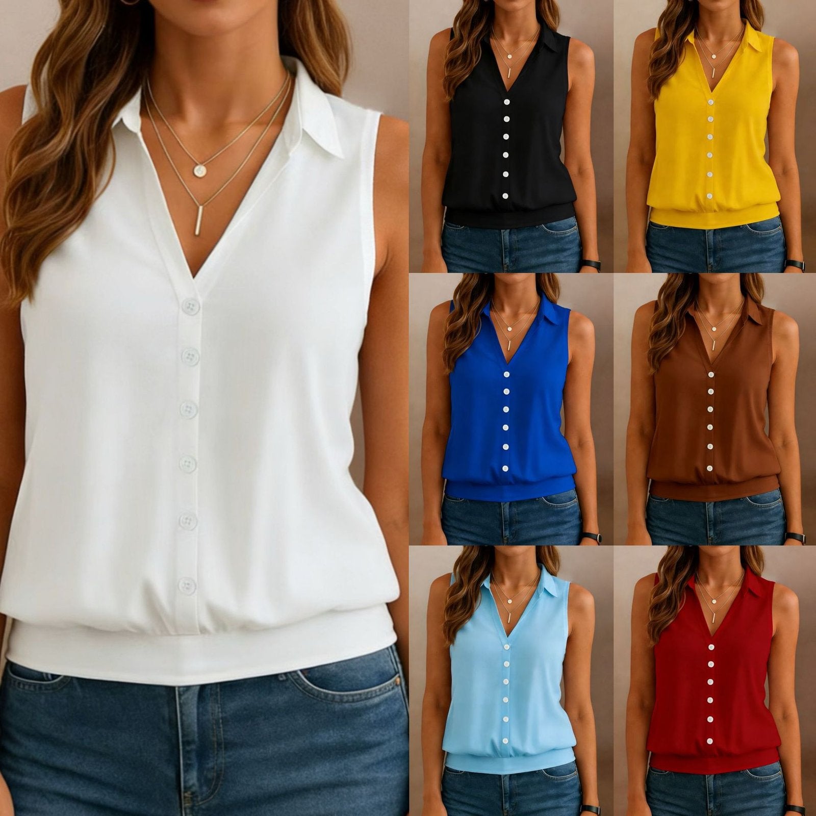 Loose-fit Sleeveless Button-up Blouse for Women