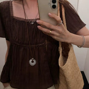 Vintage Square-Neck Short Sleeve Shirt for Women