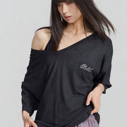 Black Distressed Jazz Tee for Women - Loose Fit Cotton Shirt