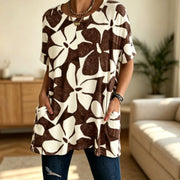 Floral Tunic Top for Mature Women - Brown, Relaxed Fit