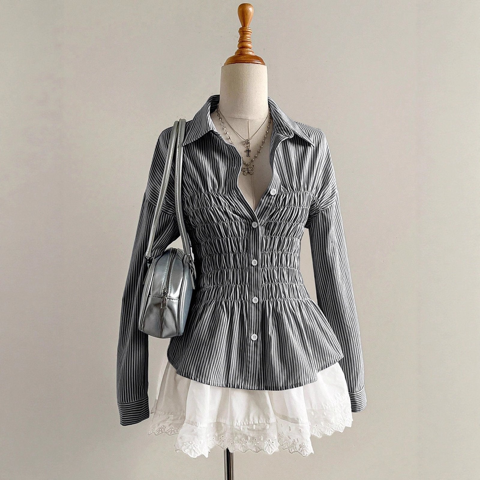 Striped Waist-cinching Slimming Blouse