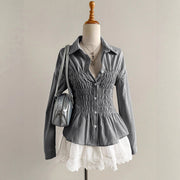 Striped Waist-cinching Slimming Blouse