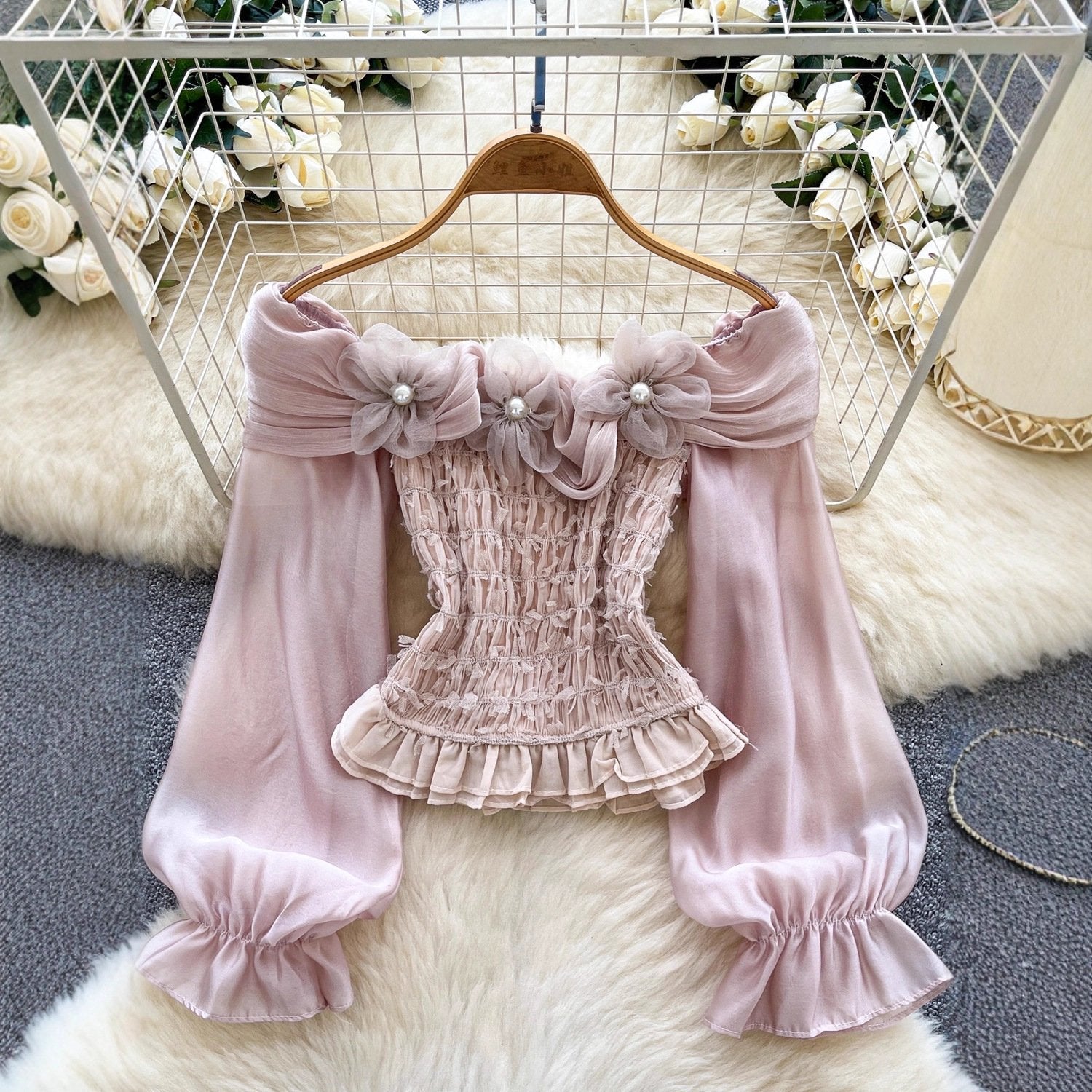 Elegant Off-the-Shoulder Floral Blouse for Women