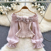 Elegant Off-the-Shoulder Floral Blouse for Women