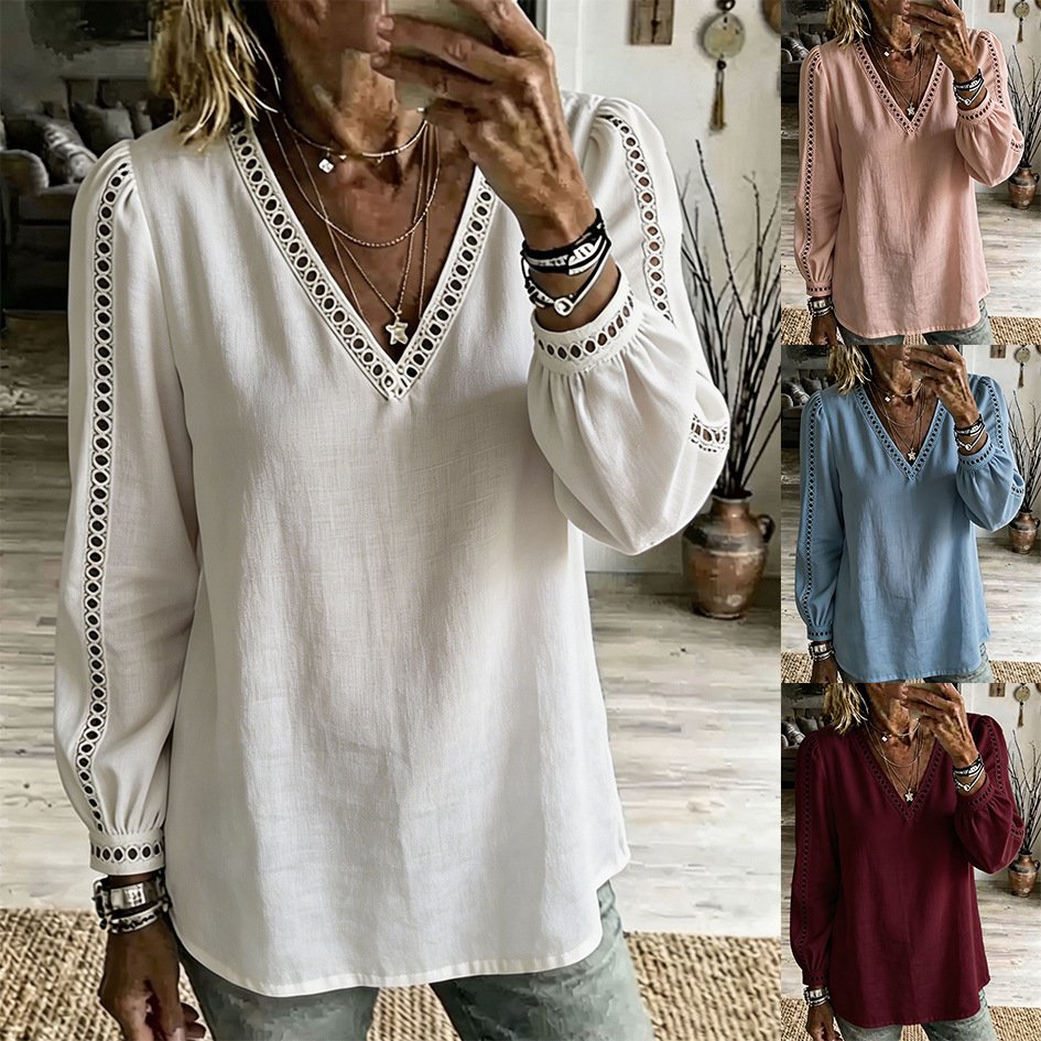 Women's Lace Panel Long-Sleeve Blouse