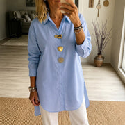 Turn-down Collar Long-sleeve Shirt with Metal Pin Detailing