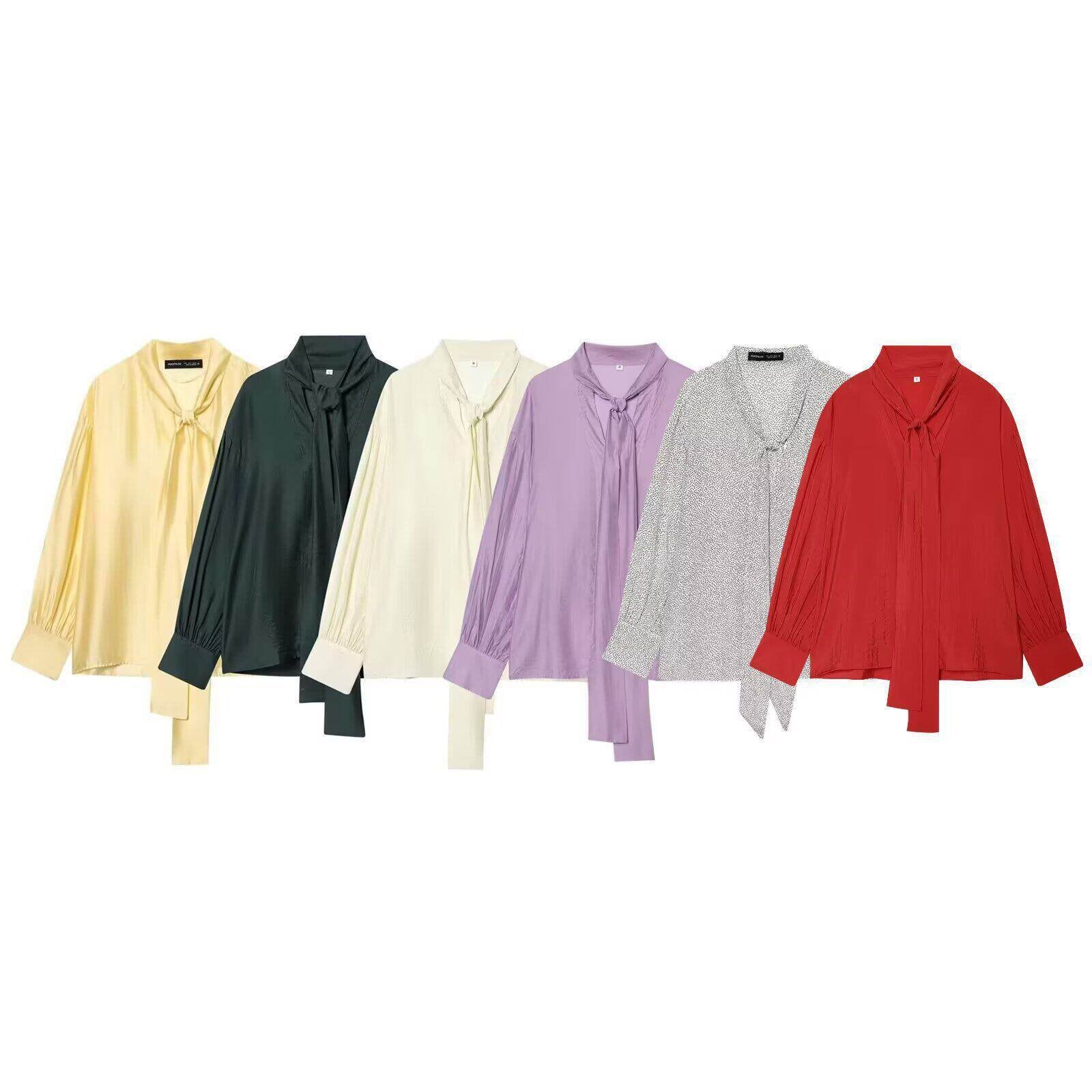 Elegant Satin Blouse with Bow Embellishments