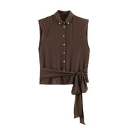 Coffee Brown 3D Effect Blazer Top with Belt