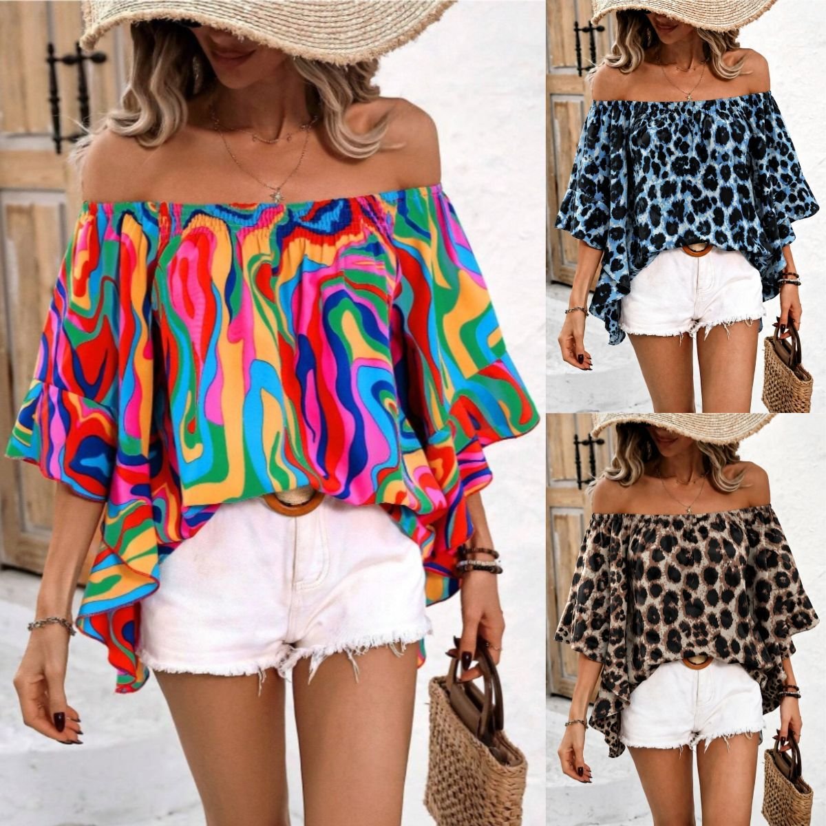 Elegant Loose-fit Marble Leopard Blouse