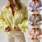 Plaid Long Sleeve Shirt with Bell Sleeves