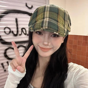 Adjustable Cotton Plaid Cap for Women