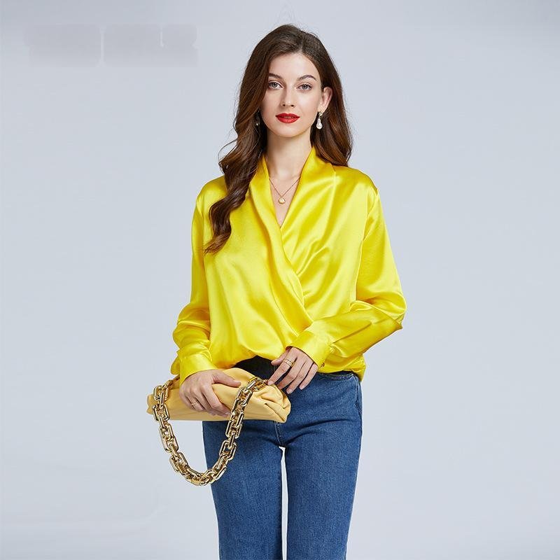 Elegant Long-Sleeved Top with Crossover V-Neck