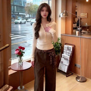 Beige Cable-Knit Sweater Top for Women