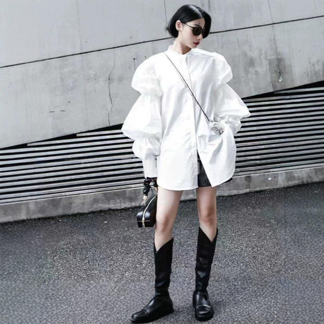 Elegant Bubble Sleeve Button-down Shirt