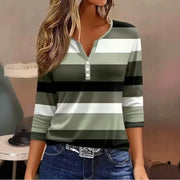 Women's V-Neck Striped 3/4 Sleeve Shirt