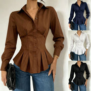 Slim Fit Long Sleeve Shirt with Pleated Waist Detailing