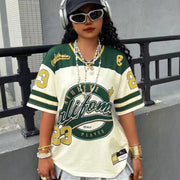 Vintage Letter Print Oversized Jersey Shirt