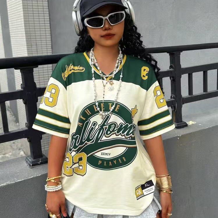 Vintage Letter Print Oversized Jersey Shirt
