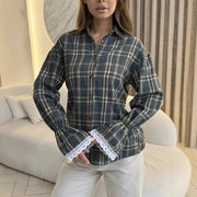 Spring Autumn Plaid Shirt Women's Long Sleeve Tops