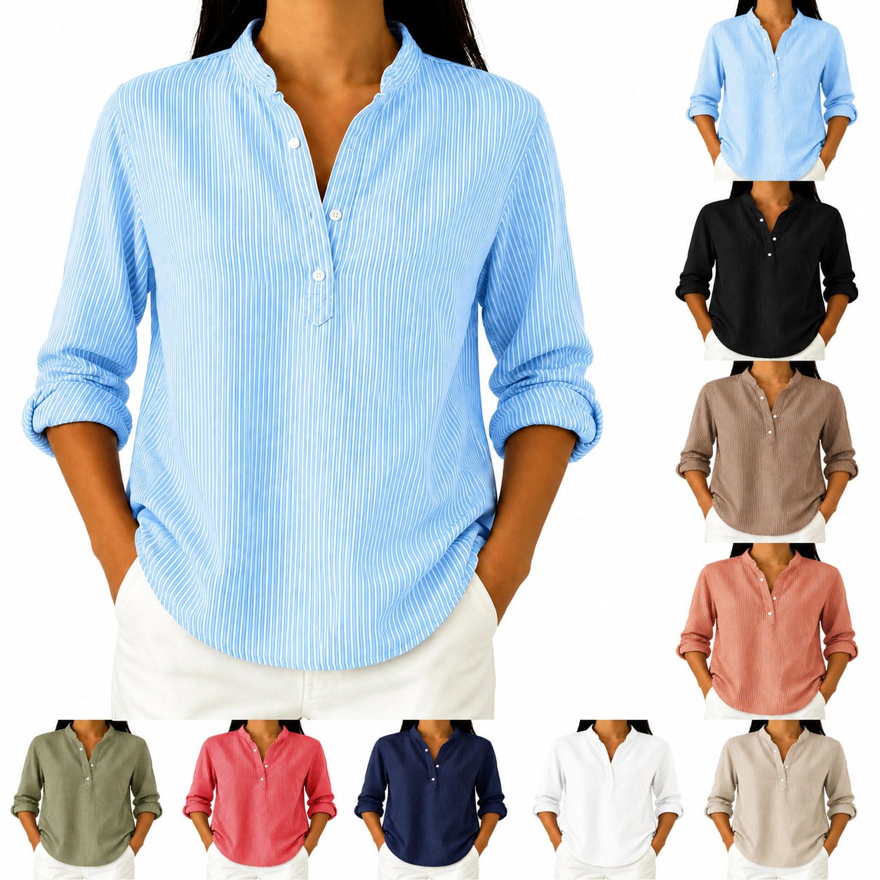 Casual Striped Long Sleeve Shirt for Women - Relaxed Fit