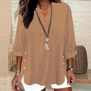 Plus Size V-Neck Button Up Shirts for Women
