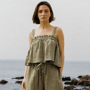 Ultra-Short Ramie Camisole for Women - Olive Green