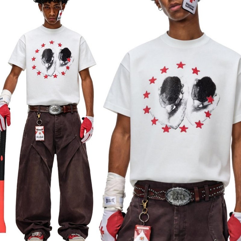 Vintage Star Print Relaxed Fit Tee for Women