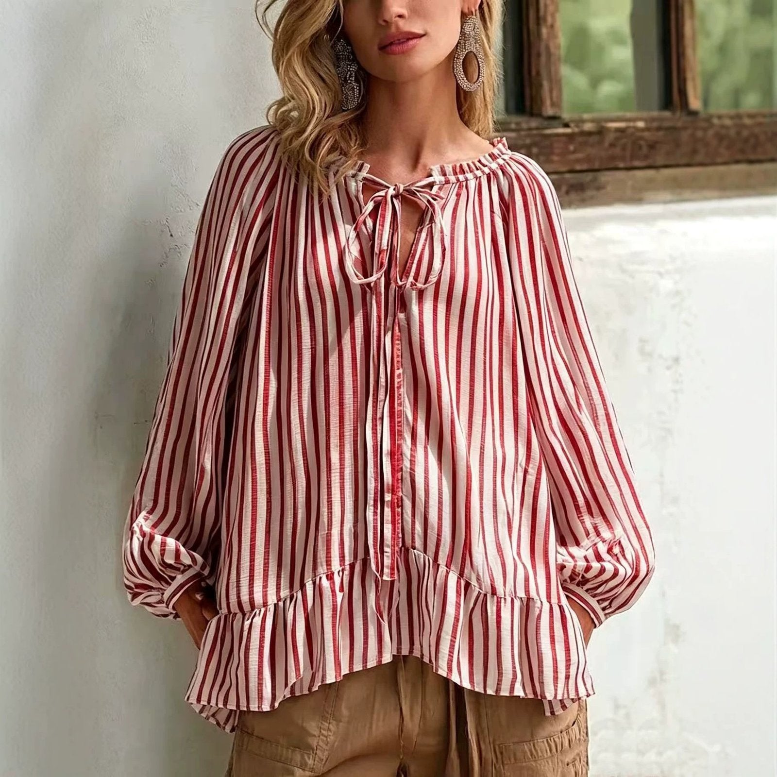 Retro Striped Long Sleeve Top for Women