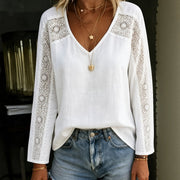 Elegant V-Neck Lace Hollow Out Top for Women