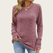 Soft Lace Trim Crew Neck Long Sleeve Tee for Women