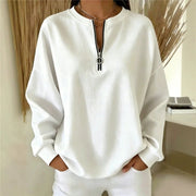 Cozy Crew-neck Hoodie for Women - Long Sleeve, Half-zip Pullover